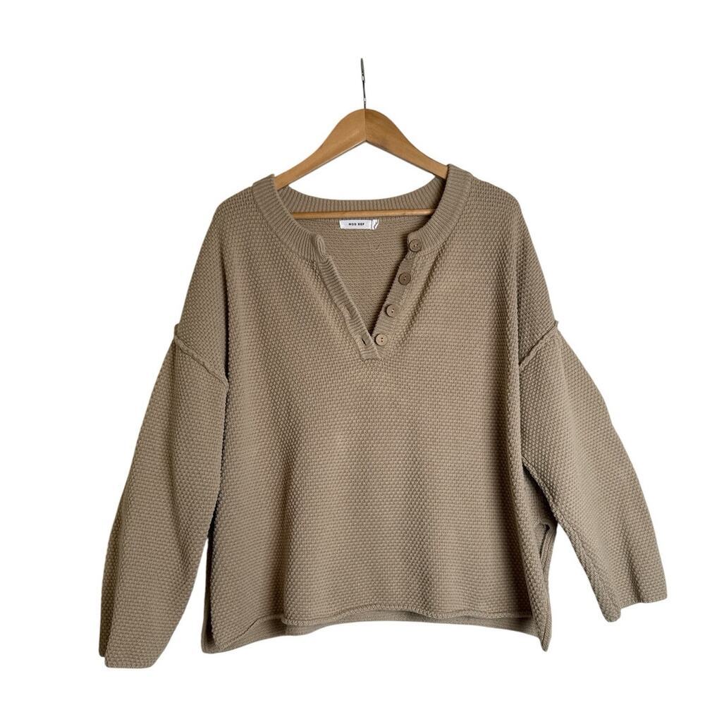 Mod Ref Catalina Waffle Knit Tan Henley Sweater Oversized Women's Size L - Picture 2 of 7